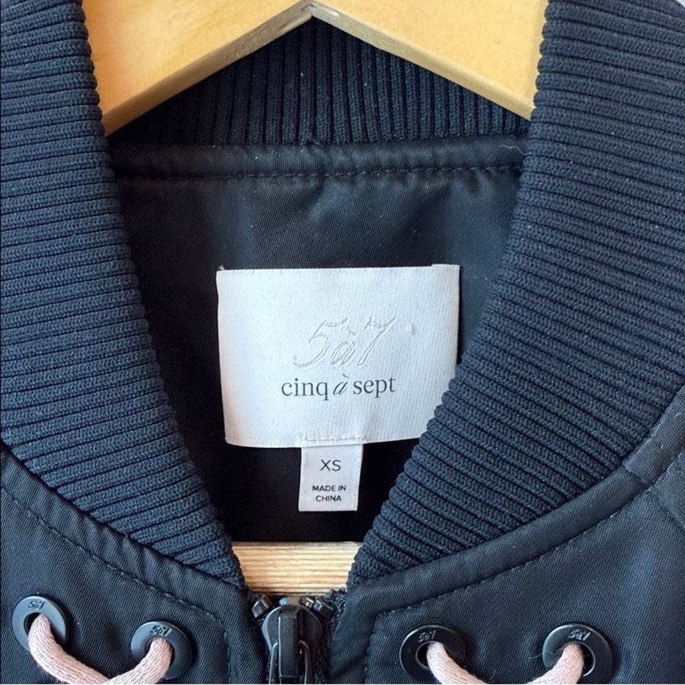 Cinq A Sept Black Bomber Jacket Lace Up - Picture 5 of 9